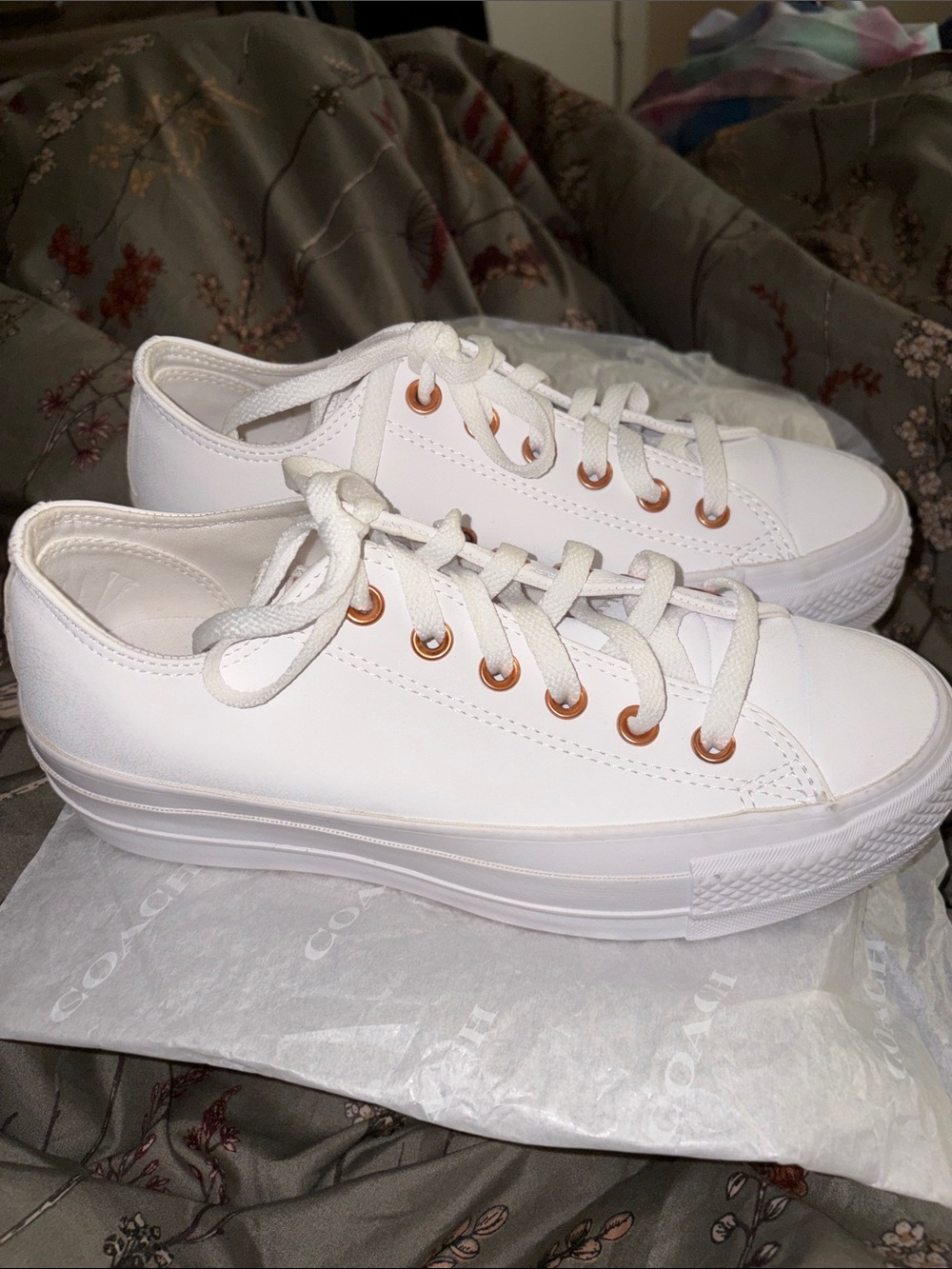 ConverseWhite Low-Top Sneakers with Rose Gold Eyelets